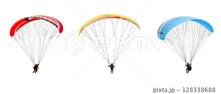 collection Bright colorful parachute on white background, isolated. 128338688