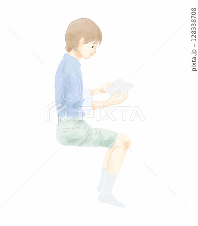座って本を読む男の子のカラーベクターイラスト 座って本を読む男の子のカラーベクターイラスト 128338708