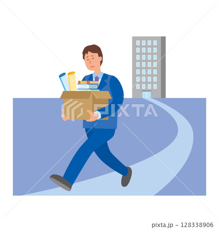 解雇されて会社を去る男性 128338906