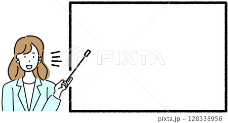 指示棒を持って説明するスーツ姿の女性 128338956