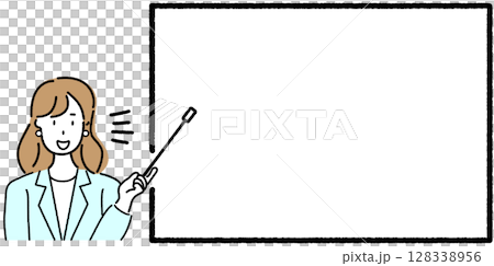 指示棒を持って説明するスーツ姿の女性 128338956