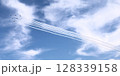 夏の大阪、夏空に飛ぶブルーインパルス、大阪の空の下、関西万博が開催、ブルーインパルスありがとう 128339158