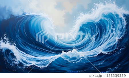 荒々しくも美しい海の表情を描いた絵画	 128339359