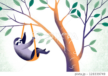 木からブランコのようにぶら下がるナマケモノ 木からブランコのようにぶら下がるナマケモノ 128339749