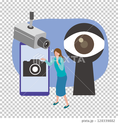 Woman being spied on by security camera 128339882
