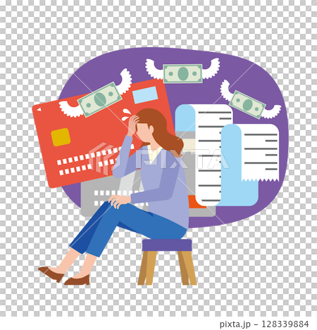 女人擔心信用卡帳單 128339884