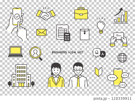 Business and office simple icon set (yellow, vector compatible) 128339911