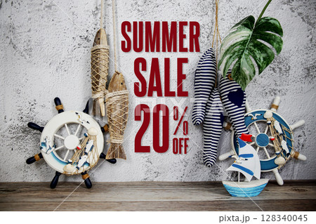 Summer Sale 20% off Promotion Offer Discount Retail Shopping Concept 128340045