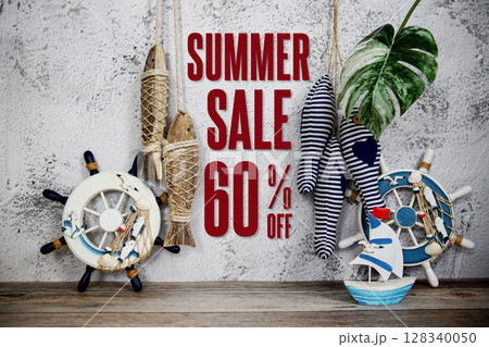 Summer Sale 60% off Promotion Offer Discount Retail Shopping Concept 128340050