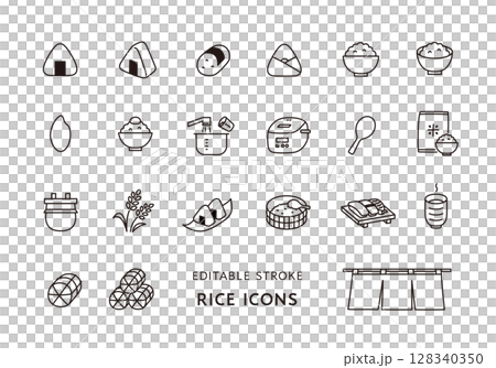 米和米相關圖標集（單色） 128340350