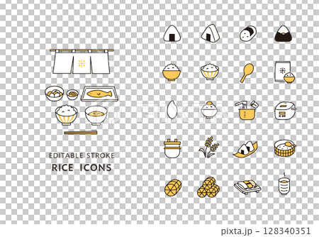 お米・ごはんにまつわるアイコンセット（カラー） 128340351