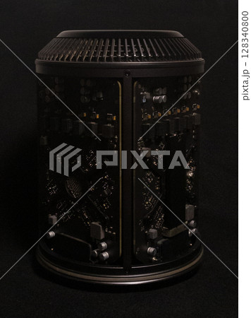Electronic circuit board with processor and metal components, showing old computer technology in close-up Electronic circuit board with processor and metal components, showing old computer technology in close-up 128340800