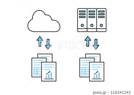 クラウドやサーバーに資料のデータを保存したり取り出したりするイラスト 128341243