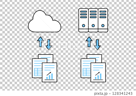 クラウドやサーバーに資料のデータを保存したり取り出したりするイラスト 128341243