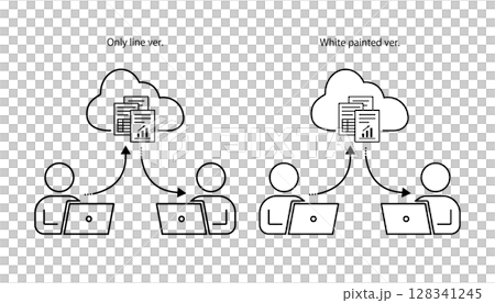 Pictogram of a person sharing information using the cloud 128341245