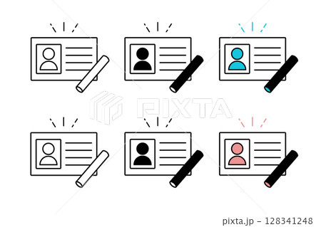 様々な配色が施された身分を証明するためのカードと印鑑のアイコン 128341248