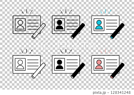 様々な配色が施された身分を証明するためのカードと印鑑のアイコン 128341248