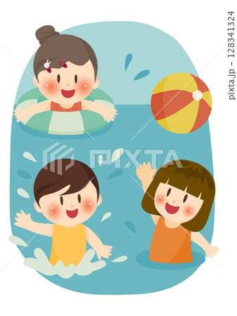 水遊びを楽しむ子どもたち、Kids Having Fun in the Pool 水遊びを楽しむ子どもたち、Kids Having Fun in the Pool 128341324