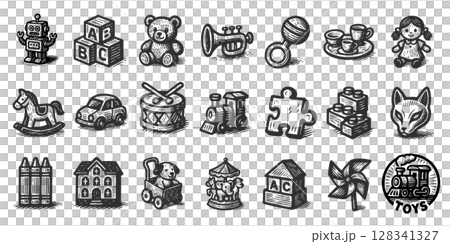 Retro Toy Icon Set (Monochrome) 128341327