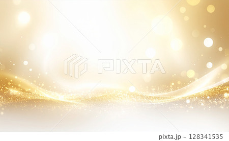 ゴールドのきらめきと光の波が広がる背景 128341535