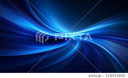 青い光のウェーブが描く近未来空間 128341608