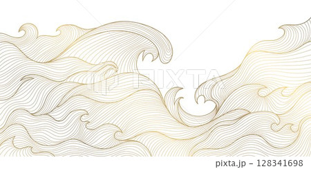 Vector line abstract sea, ocean art pattern, curve modern river asian background. Oriental nature water waves, ornament texture. 128341698