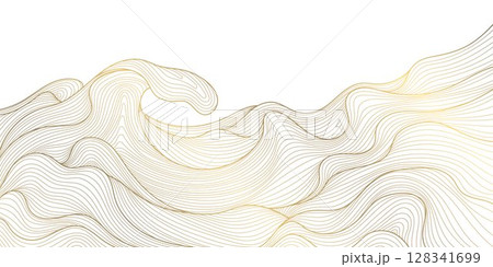 Vector line abstract sea, ocean art pattern, curve modern river asian background. Oriental nature water waves, ornament texture. 128341699