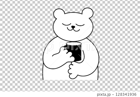 A simple illustration of a bear drinking coffee from a mug (black and white) A simple illustration of a bear drinking coffee from a mug (black and white) 128341936