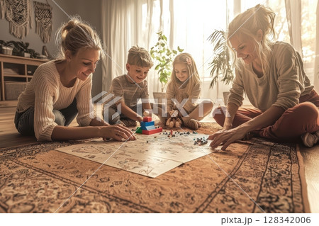 Enjoy Family Game Time A Wonderful Experience of Children Learning and Playing Together 128342006