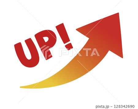 UP!上向きで赤いグラデーションの矢印のイラスト 128342690