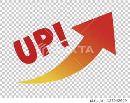 UP!上向きで赤いグラデーションの矢印のイラスト 128342690