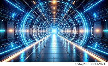 近未来施設の光に包まれたSF通路 近未来施設の光に包まれたSF通路 128342871