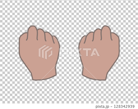 グッとした握りこぶしの手　茶色 128342939