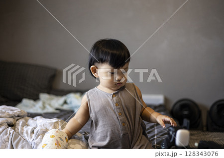 Toddler Playing In Bedroom, Background for advertising and wallpaper in education and lifestyle scene. 128343076