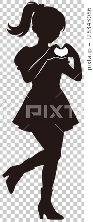 手でハートを作っている女性のベクターシルエットイラスト 128343086