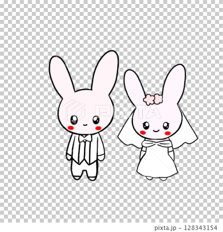 穿著婚紗的婚禮兔子 穿著燕尾服的兔子 婚禮兔子 128343154