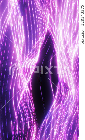 Abstract neon light strands in purple hues forming fluid wave patterns on a dark background Abstract neon light strands in purple hues forming fluid wave patterns on a dark background 128343375
