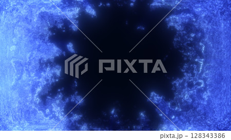 Abstract glowing blue energy portal with bright electric particles and a dark center, creating a cosmic effect 128343386