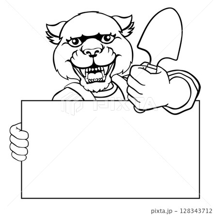 Gardener Panther Cartoon Tool Handyman Mascot 128343712