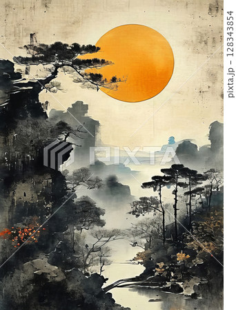 Traditional oriental landscape painting 128343854