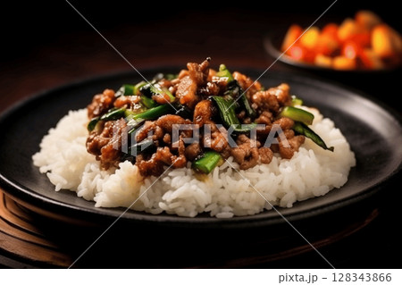 Thai Grilled Pork on Rice: A Culinary Portrait 128343866