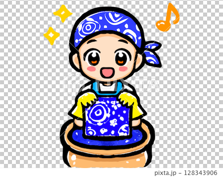 體驗靛藍染色的男子的插畫素材 128343906