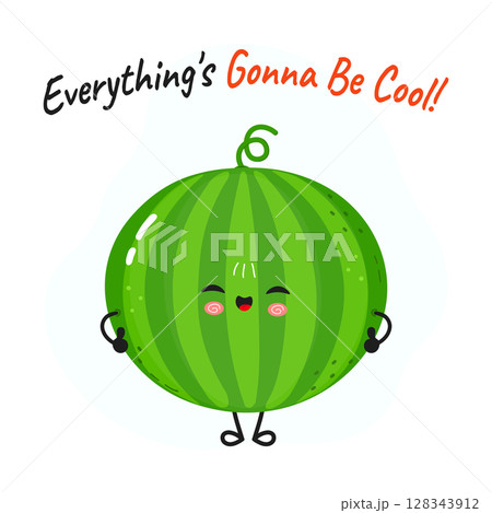 A happy watermelon cartoon character says everythings gonna be cool A happy watermelon cartoon character says everythings gonna be cool 128343912