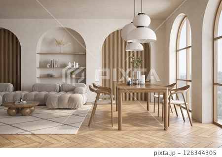 Modern style conceptual interior room 3d illustration Modern style conceptual interior room 3d illustration 128344305