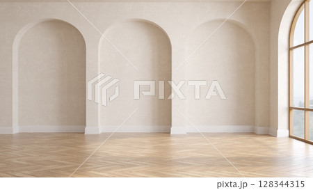 Empty modern interior room wabi sabi style 128344315