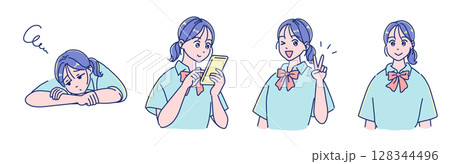 アニメタッチの女の子　表情セット 128344496