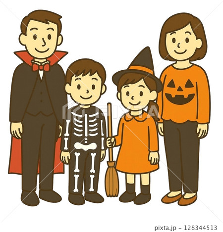 ハロウィンの仮装をした家族のイラスト 128344513