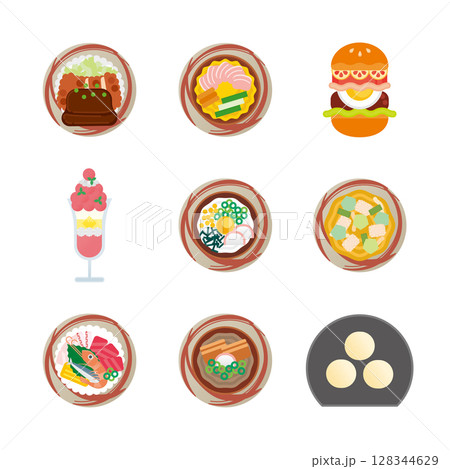 岡山グルメのイラストセット2 128344629