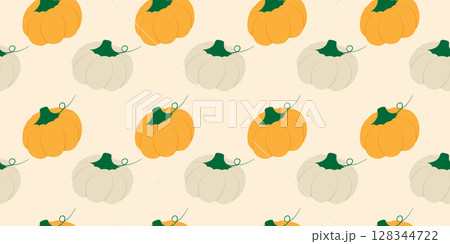 Autumn White and Orange Pumpkins Seamless Pattern Banner Format Thanksgiving Greeting Backdrop idea 128344722