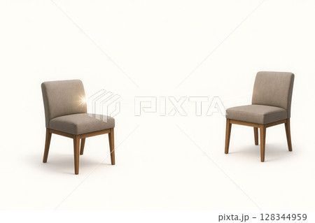 Two armchairs are connected by light. Space for text. 128344959